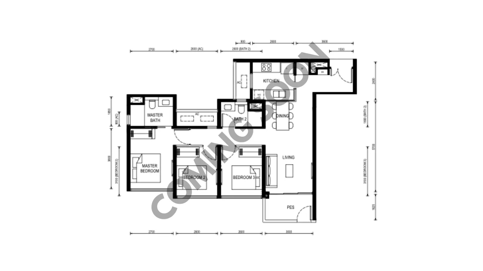 Lucerne Grand 3 Bedroom Premium + Study indicative floorplan